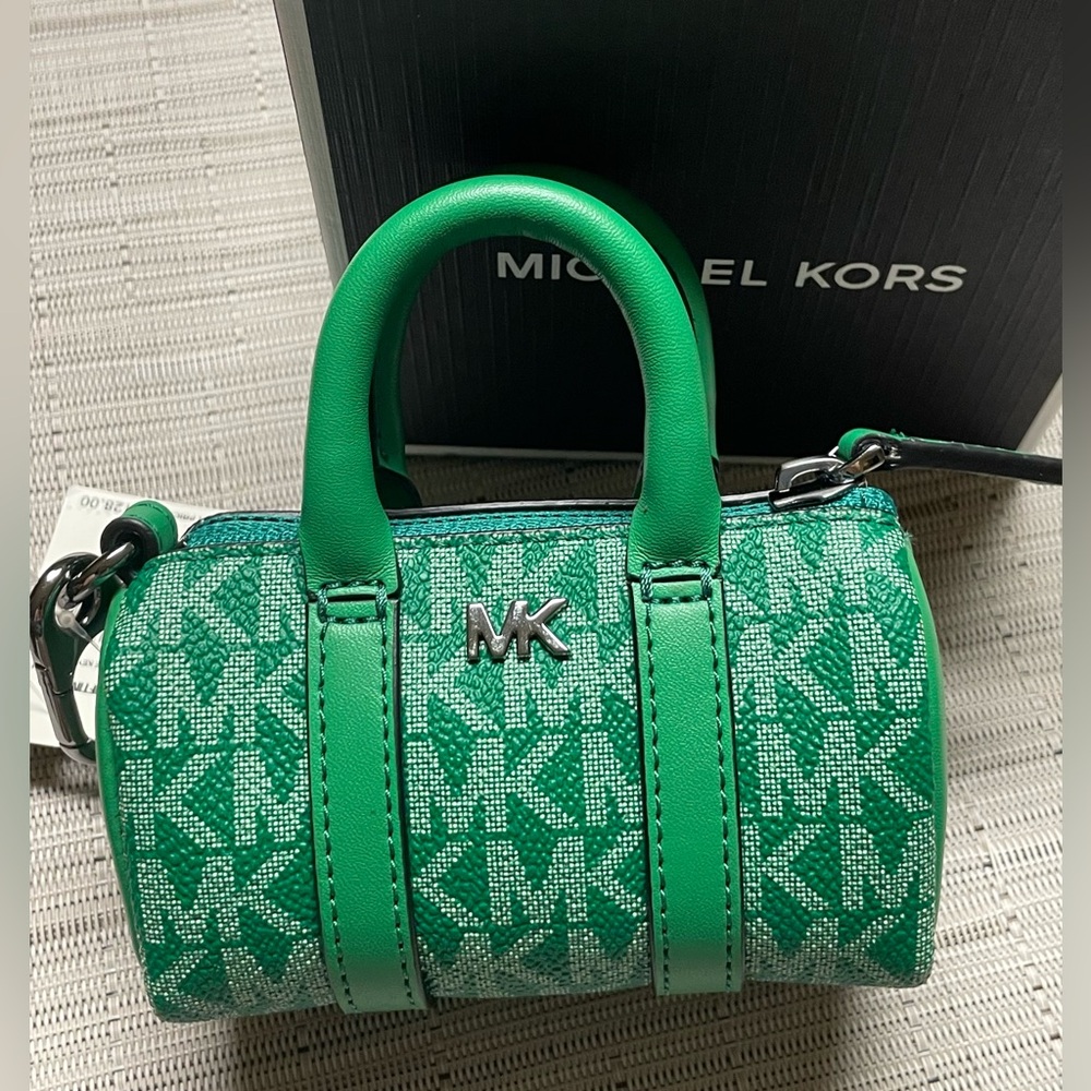 Michael Kors | Nano Green Duffle Key Fob | Monogram Canvas & Leather | NIB - Picture 11 of 14